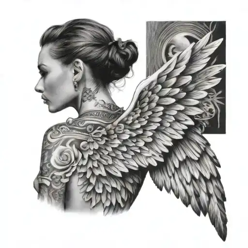 Small Angel Wings On The Back Of The Neck With Some Art That Goes With The Wings Down The Spine