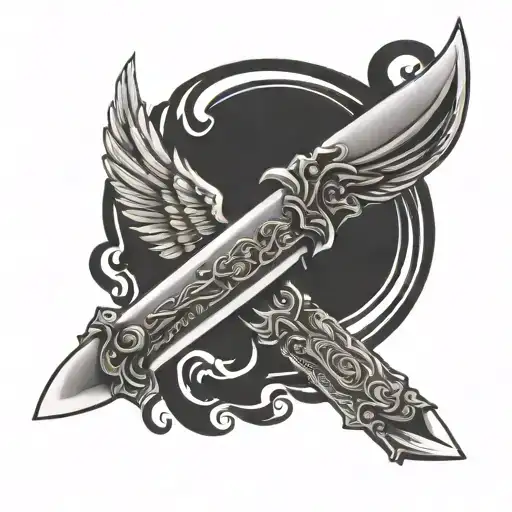 Memorial Tattoo Chef Knife With Angel Wings