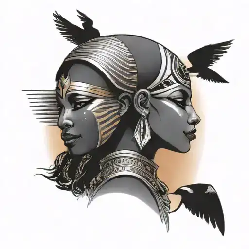 Black Female With Egyptian Theme And Sunset