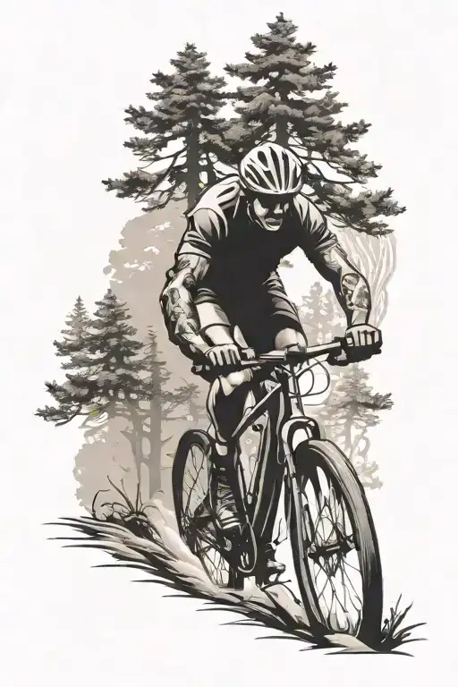 Cyclist Riding Through A Forest