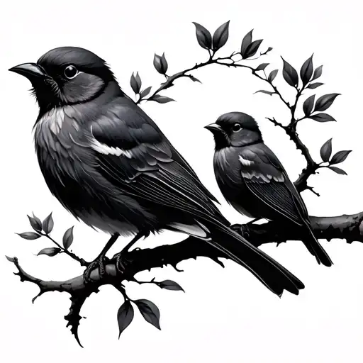 Birds On A Branch With Dark And Mysterious