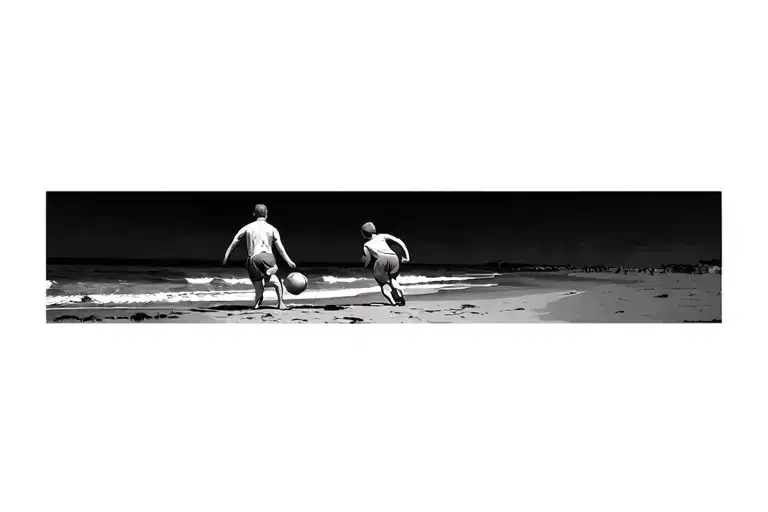 Father And Son Playing Football On The Beach
