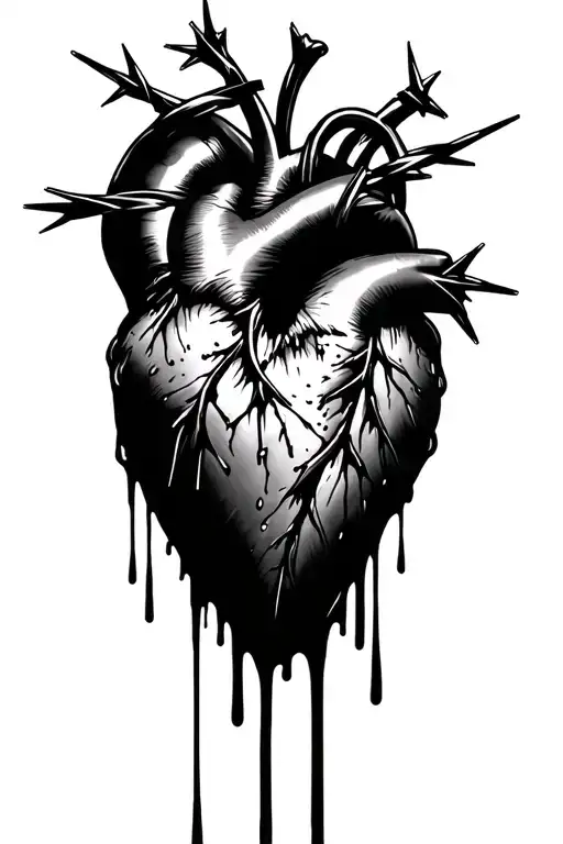 Barbed Wire Heart Dripping Blood Dripping