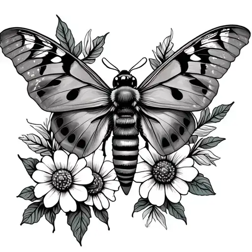 Moth With August Flowers And A Bee