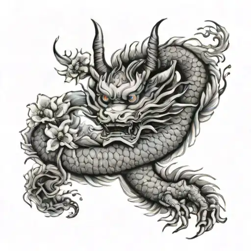 Japanese Tattoo Black And Whiteman Shoulderjapanese Dragoncherry Blossomasian Templebuddhismjapan