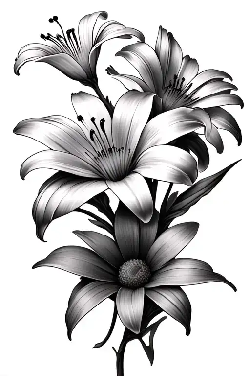 Lilys And Daisy Flowers Combined Together