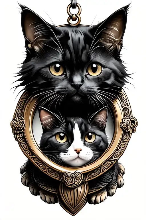 Cartoon Black Cat And Tortoise Hair Cat In Locket