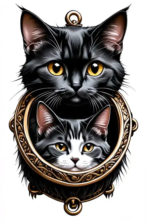 Cartoon Black Cat And Tortoise Hair Cat In Locket Simple