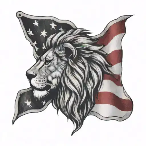 A Lion Head Behind A Usa Flag