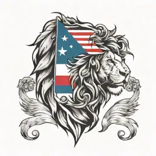 A Lion Head Behind A Usa Flag As The Shape Of South Africa