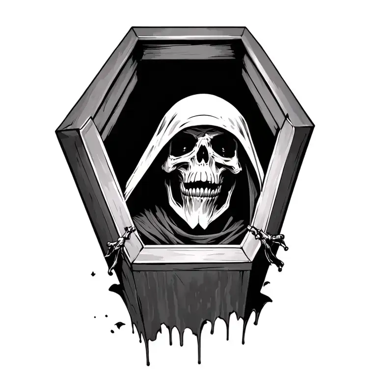 Grim Reaper Coming Out Of A Coffin