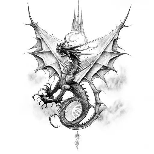 A Dragon Inspired By Fantasy Books In A Black-grey Style