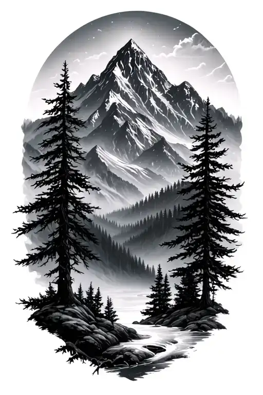 Dark Forest And Mountain Landscape