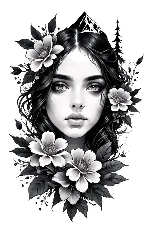 Dark Forest And Mountain Feminine Flowers Intertwined