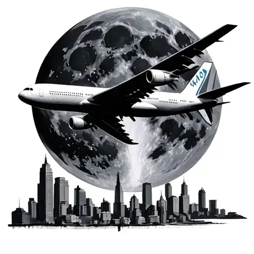 The Houston Skyline With A Jumbo Jet And A Full Moon