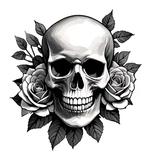 Skull And Roses Blooming