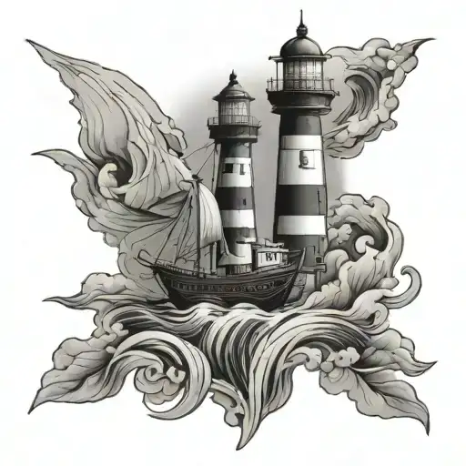 Lighthouse And Ship Sailing