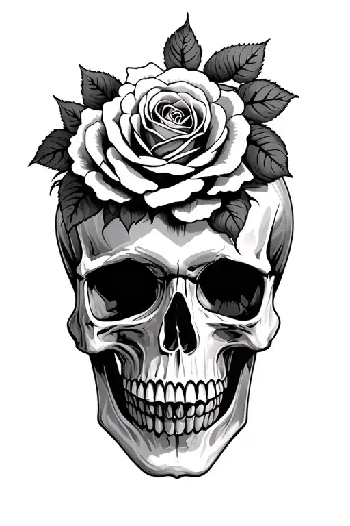 Skull And Roses Blooming