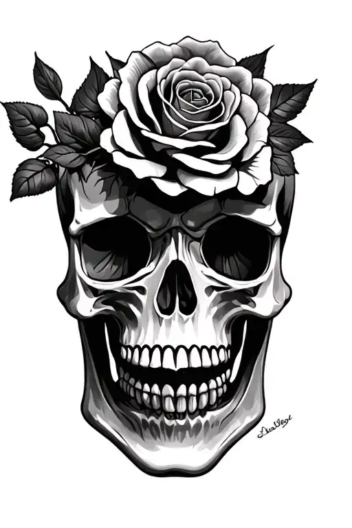 Skull And Roses Blooming