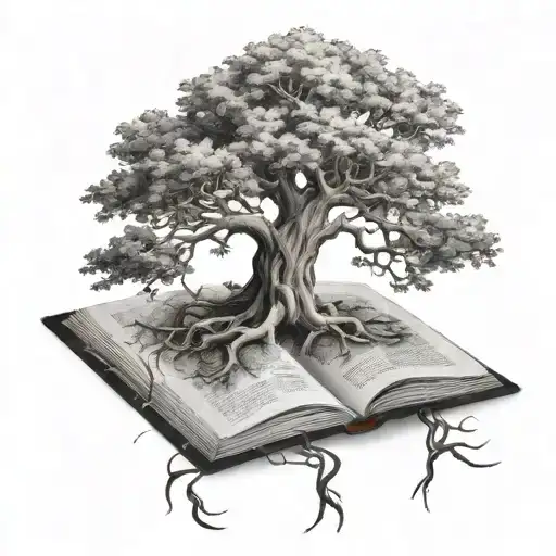Realism Oak Tree With Roots Growing Out Of An Open Book