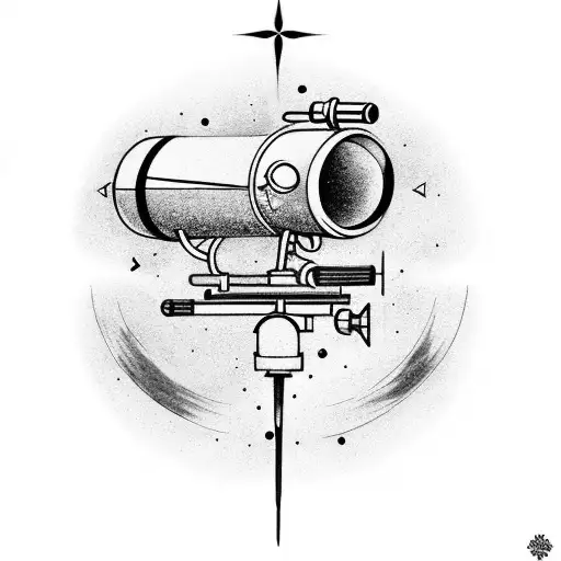 A Black And Grey Tattoo Of A Telescope Pointing Towards A Constellation