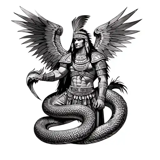 Aztec Warrior With Eagle Armor Against A Serpent