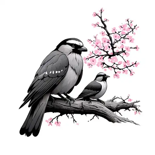 Smurao Peering Over A Moutain Sitting Under A Cherry Blossom Tree