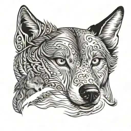 Woman's Eye With A Family Of 4 Walking With A Wolf