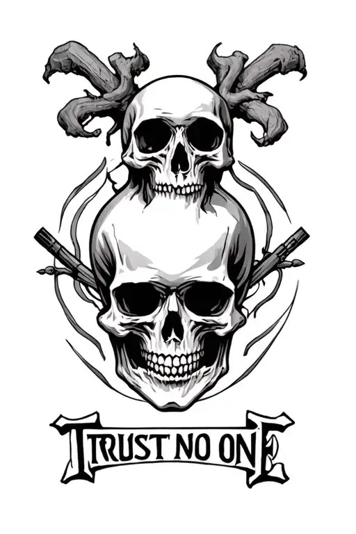 Trust No One Skull And Dager Scary Etchwork Black And Grey