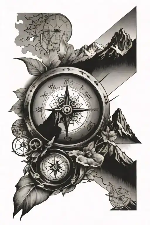 Clock And Mountains Compass
