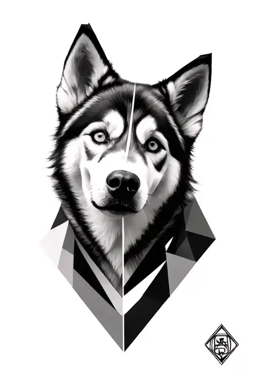 Husky Face Half Realistic The Other Half With Geometric Shapes