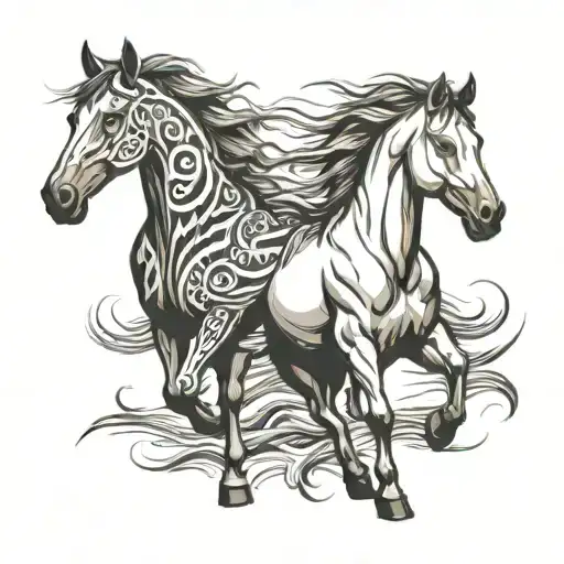 Tribal Horses One White One Black