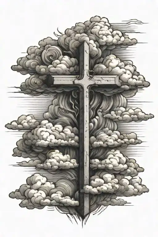 A Detailed Cloud Scene With A Cross