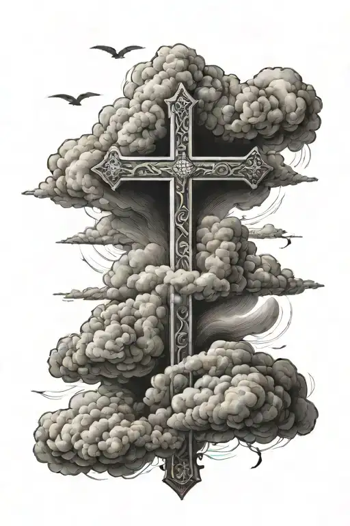 A Detailed Cloud Scene With A Cross