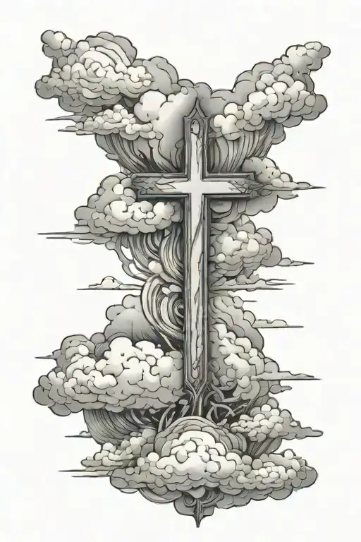A Detailed Cloud Scene With A Cross