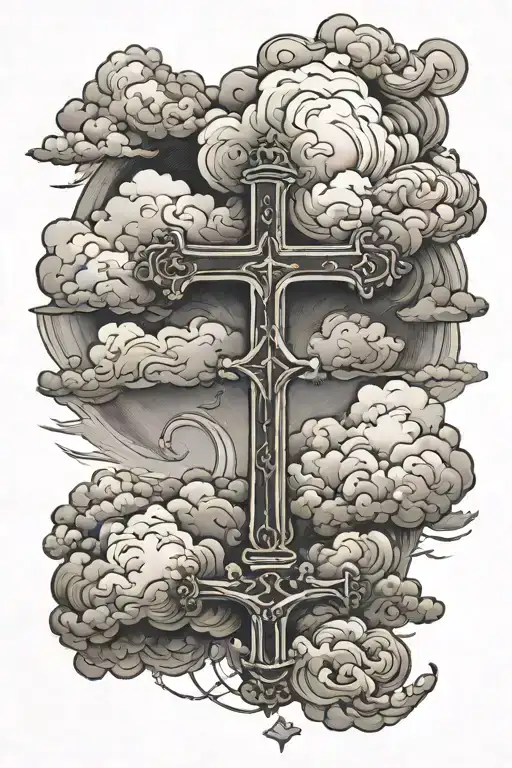 A Detailed Cloud Scene With A Cross