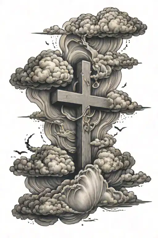 A Detailed Cloud Scene With A Cross