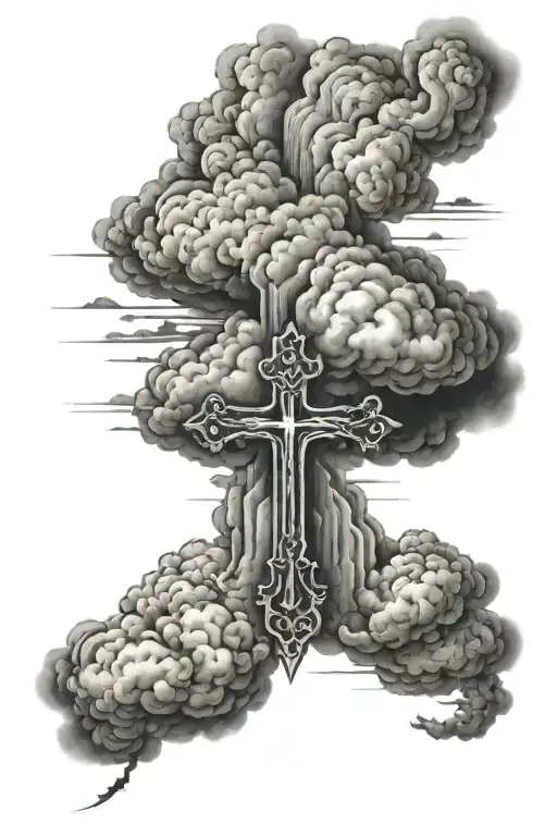 A Detailed Cloud Scene With A Cross