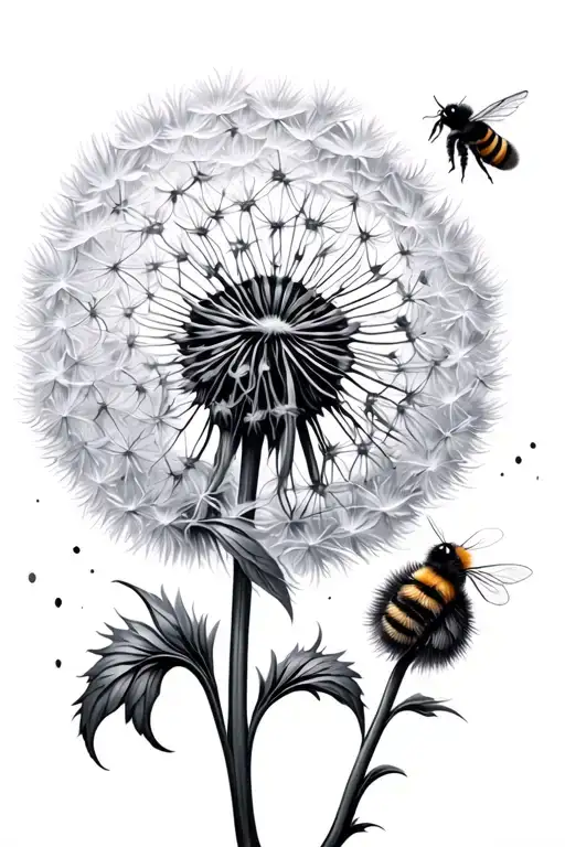 Dandelion Blowing And A Bee Flying