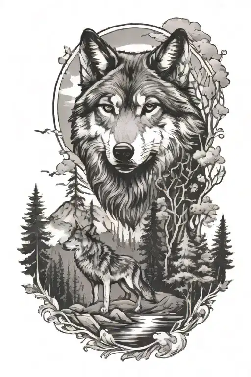 Wolf And Forest Scene