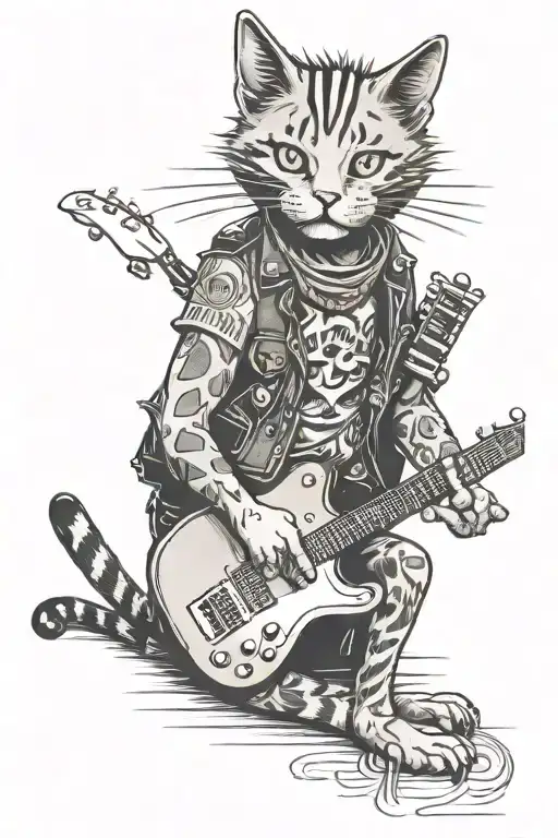 Punk Cat Playing A Guitar