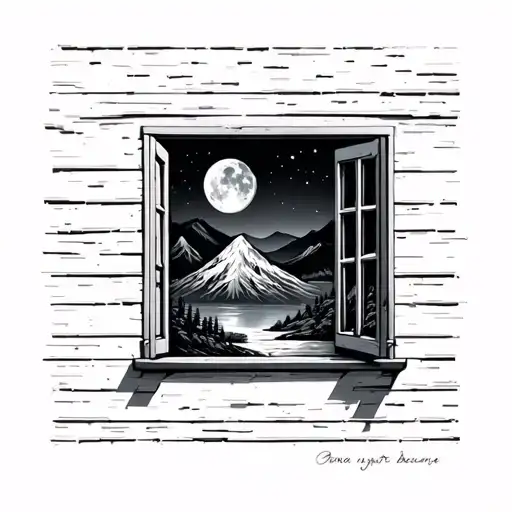 Window Night Luna Mountain Landscape