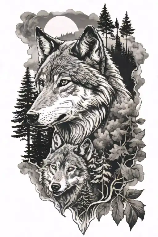 Wolf And Forest Scene Realistic
