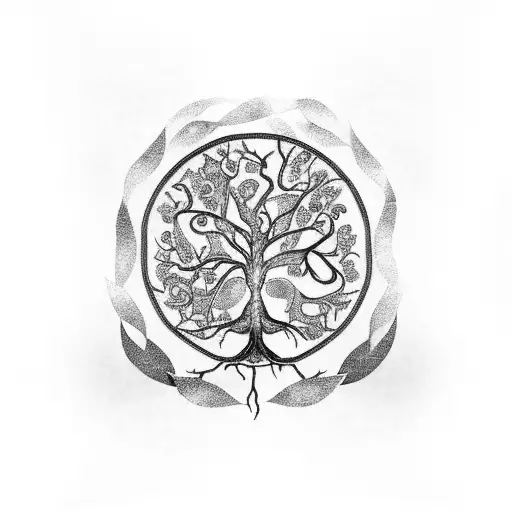 A Tree Of Life With Stylized Leaves And Branches