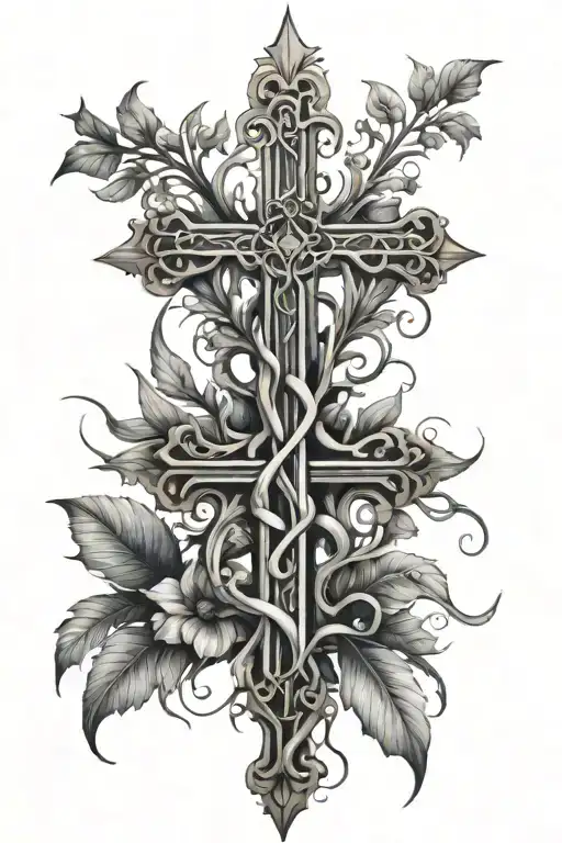 A Stylized Cross Intertwined With Branches And Leaves Representing Faith In Nature