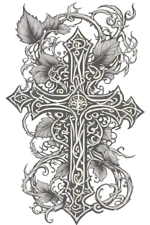 A Stylized Cross Intertwined With Branches And Leaves Representing Faith In Nature
