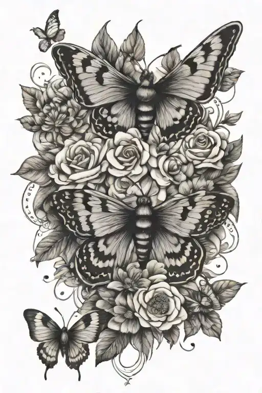 Moth With Multiple Different Flowers Surrounding