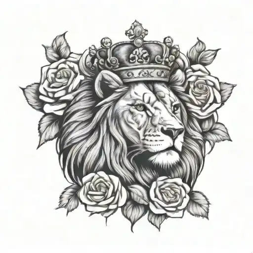 Lion Wearing A Crown With Roses