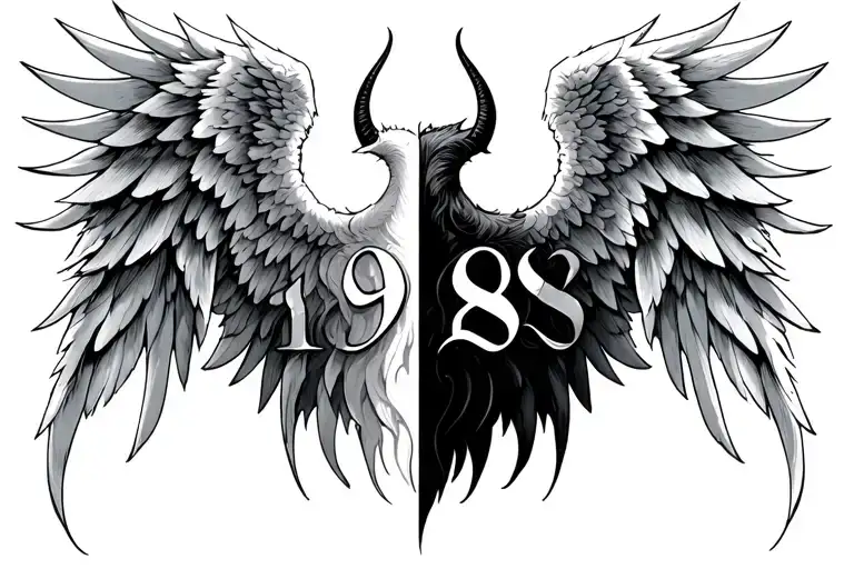 Half Angel Half Devil Wings With Aroman Numerals 1998 With Aries