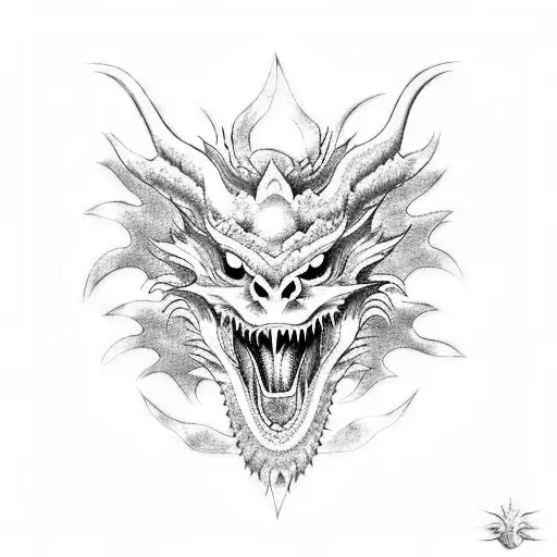 Chinese Dragon In Shuriken And Man Skull